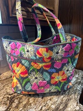 Vera Bradley Gray Quilted Tote with Bright Floral Print